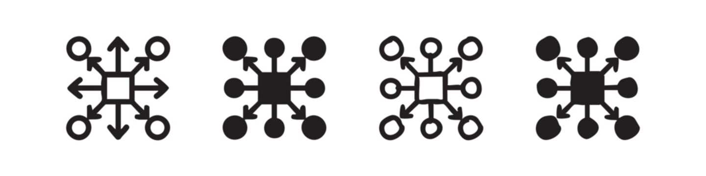 Abstract network connection icon set. Data communication symbol in hand drawn doodle style.
