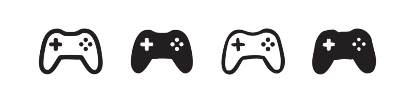 Game controller icon set in outline, solid, and hand-drawn styles.