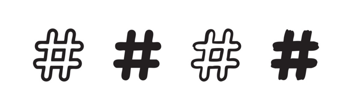 Hashtag icon set in two styles, outline and solid. Social media and trending topic vector signs.