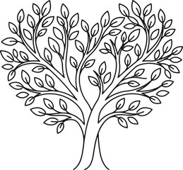 Obraz premium Tree with leaves line art