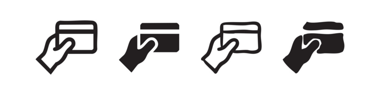 Hand holding credit card icon set, payment method and online transaction symbol, e-commerce concept.