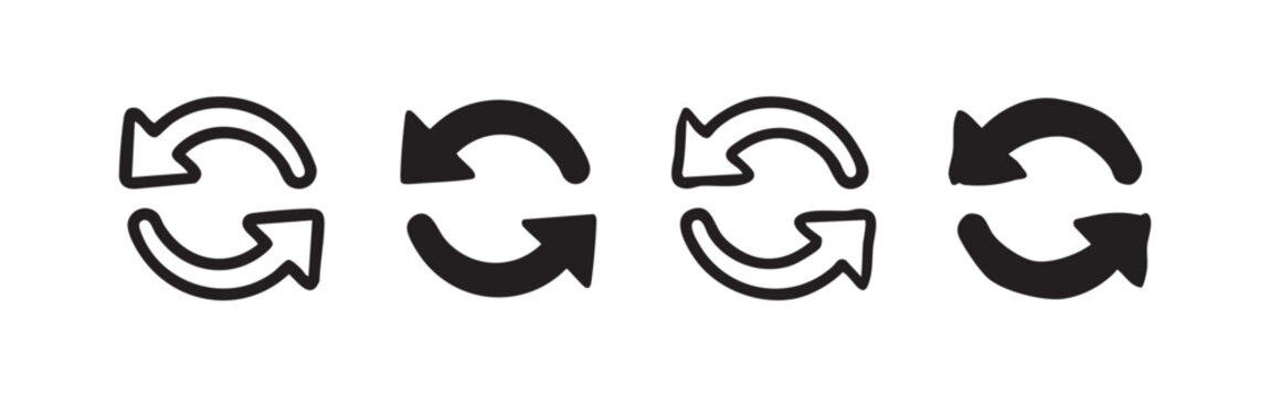 Refresh reload icon set, circular arrows for update and repeat, process and synchronization symbol.