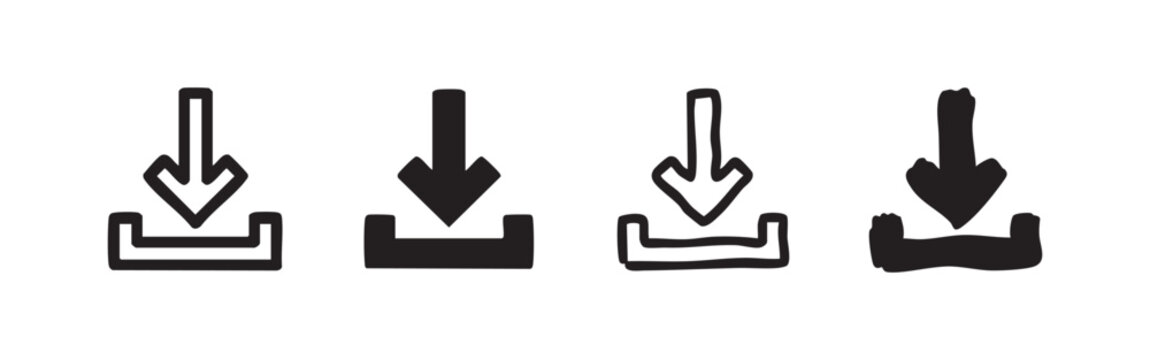 Four download icons in different styles, indicating data transfer and loading processes.