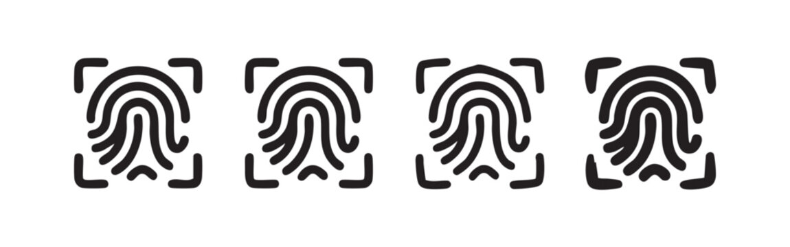 Fingerprint Scan Icons: Outline and Solid Variations