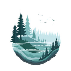 Obraz premium Serene Forest Lake Landscape Vector Art