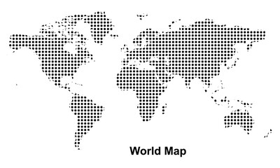 Fototapeta premium World map icon, dotted earth continents illustration, abstract global geography pattern, travel vector design