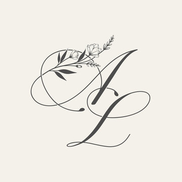 Elegant Calligraphy AL Monogram with Floral Accents.