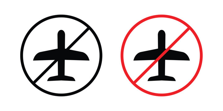 No fly zone sign outlined. Flat fill icons