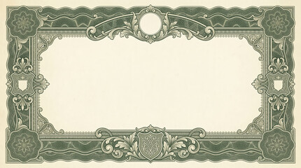 Naklejka premium Vintage ornate certificate border frame with classic green money engraving pattern and blank space