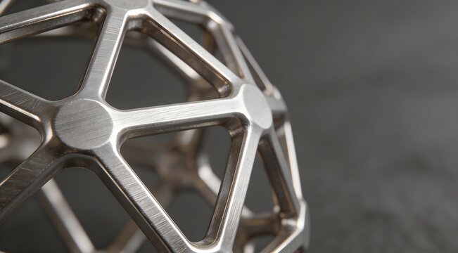 Complex brushed titanium biomimetic lattice structure with sharp metallic highlights