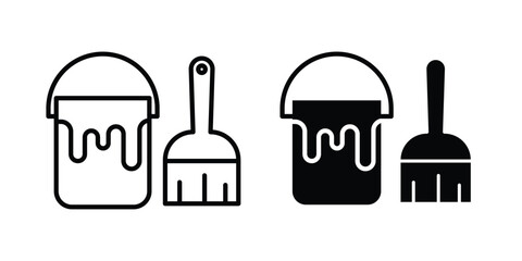 Paint bucket and paint brush icon outlined. Flat fill icons © Bell