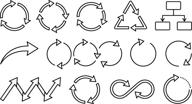 Arrow cycle loop recycling infinity process icons, flowchart artwork decorative vector illustration element for business, eco, continuity, and diagram design, flat vector illustration