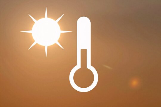 Heat wave with sun and thermometer showing high temperature over an orange gradient