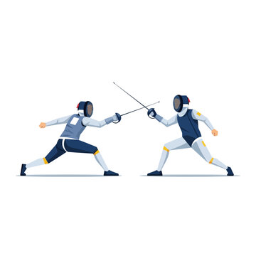 Two Fencers Competing in a Duel with Swords