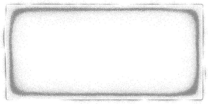 Dotted halftone grunge frame with grainy texture and distressed edges for retro photography border overlay or artistic graphic design template isolated on white