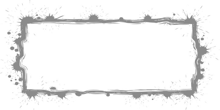 Artistic gray brush stroke frame with organic splatter details for a natural and hand-painted aesthetic in digital design projects isolated on white background