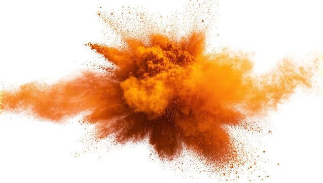 Orange powder explosion cloud burst with fine dust particles