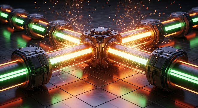 futuristic data conduits with glowing energy lines and sparking connections high quality professional
