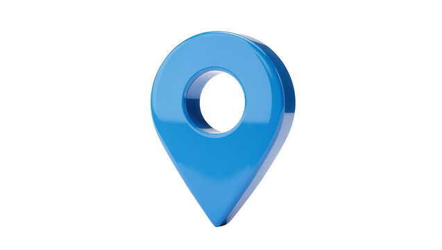 Blue glossy location marker icon with circular void