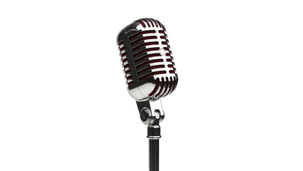 Fototapeta premium Vintage Chrome Microphone on Stand with Silver Accents