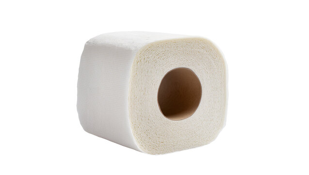 Full roll white paper bathroom tissue on a surface