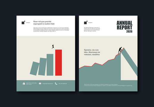 Annual Report Cover Template with Business Man Building Growth Illustration