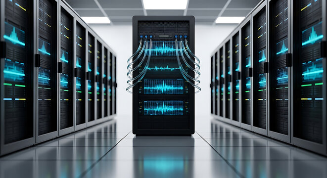 modern server room corridor with illuminated racks and data cables high quality professional