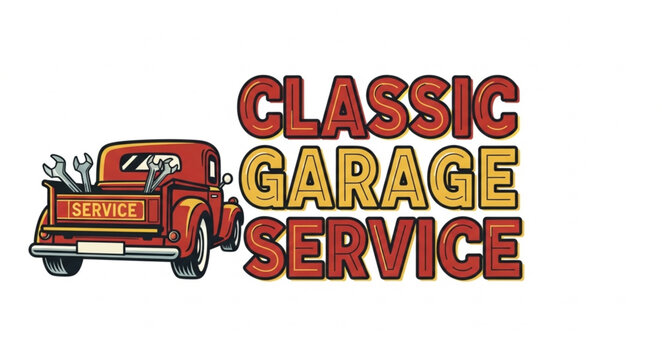 Classic Garage Service Vintage Truck with Tools
