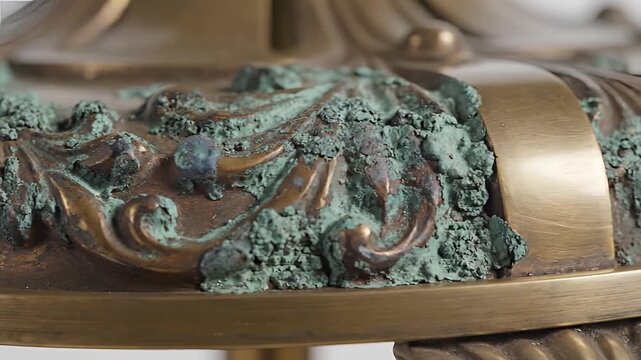 Closeup of antique bronze sculpture with verdigris patina.