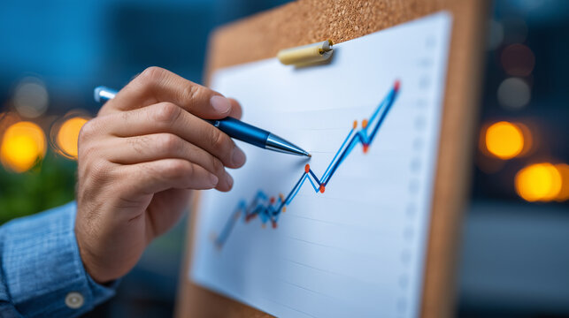 Founder pinning rejection letters and customer survey results beside a hand-drawn demand curve on a peeling corkboard in a converted garage, twilight blue filtering through a small