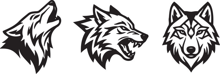 Black and white wolf head icons © Mst. Taslima Akhter