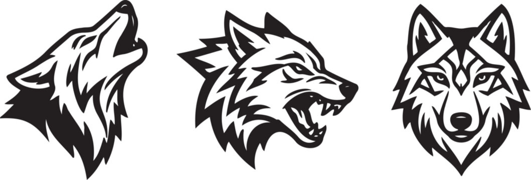 Black and white wolf head icons