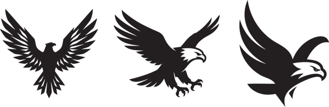 Black eagle silhouettes flying