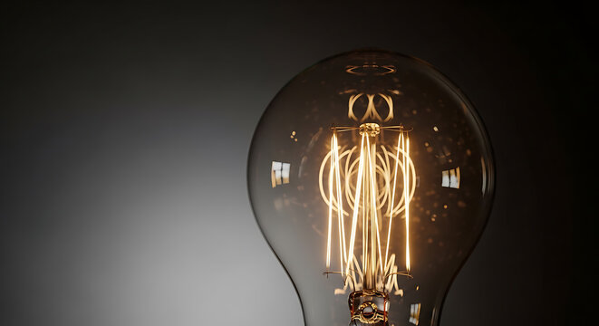glowing incandescent light bulb with visible filament close up studio shot high quality