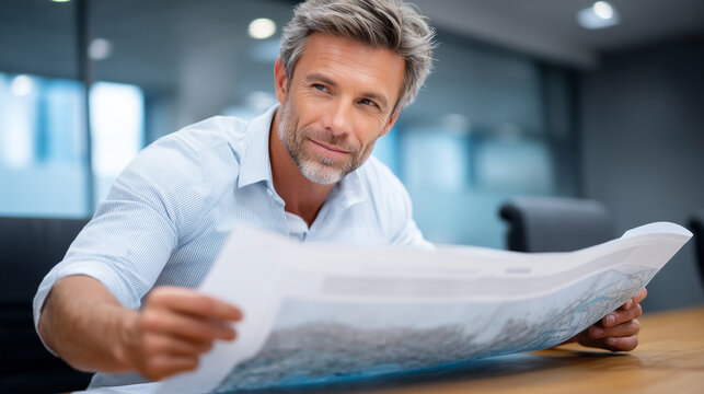 Founder switching product focus mid-meeting, physically rotating a large printed roadmap chart upside down on a conference table in front of an empty room, ideal for pivot moment,