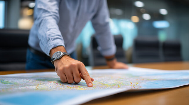 Founder switching product focus mid-meeting, physically rotating a large printed roadmap chart upside down on a conference table in front of an empty room, ideal for pivot moment,