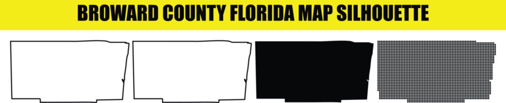 Broward county florida map silhouette graphic with detailed outline and solid black fill perfect for educational geography projects.