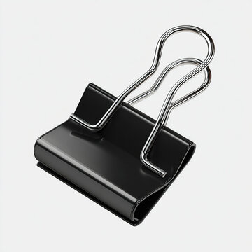 Black Metal Binder Clip with Chrome Handle on White Background