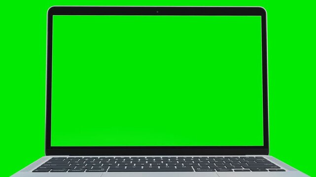 Laptop opening mockup. Notebook template mockup green screen.