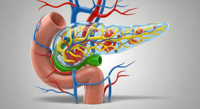 Pancreas gland internal organs human anatomy concept 3d rendering.
