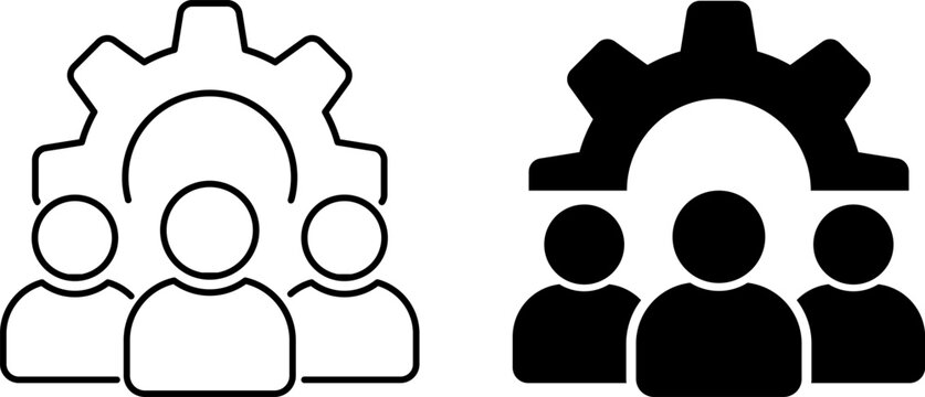 Workforce management and human resources icon set with gear and people symbols