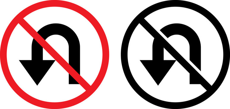 no u-turn traffic sign prohibition flat design vector illustration