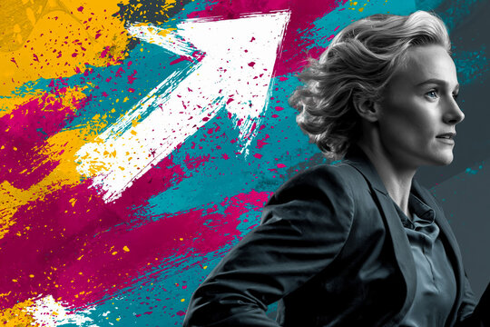 成長と成功を象徴する上昇グラフとポジティブな女性