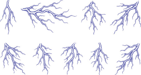 Fototapeta premium Lightning Bolt Vector Collection Featuring Electric Energy Strikes Thunder Flash Effects and Dynamic Storm Electricity Shapes Illustration Set
