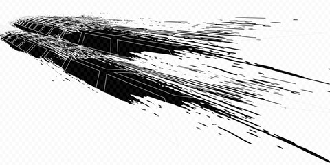 Black and white graphic illustration representing tire marks or skid marks from extreme high speed drifting action. © Yanto