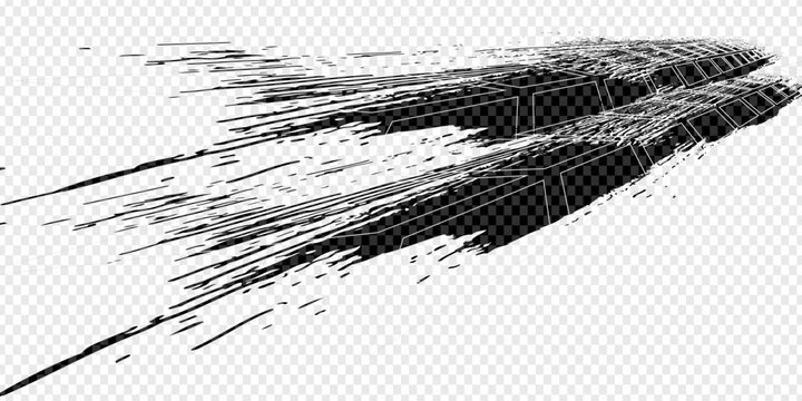 Black and white graphic illustration representing tire marks or skid marks from extreme high speed drifting action.