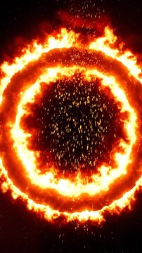 A large, glowing, ring-shaped object radiates intense heat and light