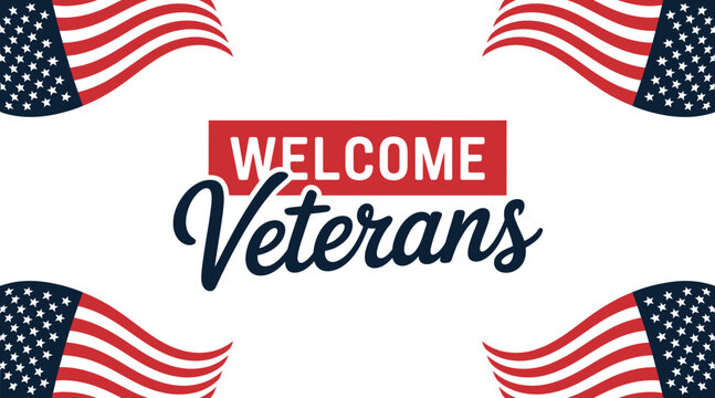 Welcome Veterans typography greeting banner isolated on white background