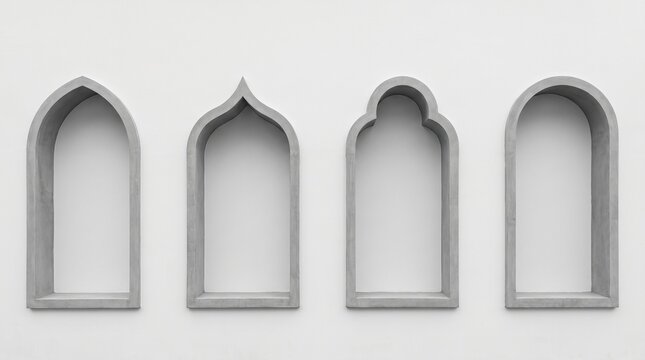 "Architectural wall niches with varied arches, symbolizing tradition, diversity, and aesthetic harmony in design."