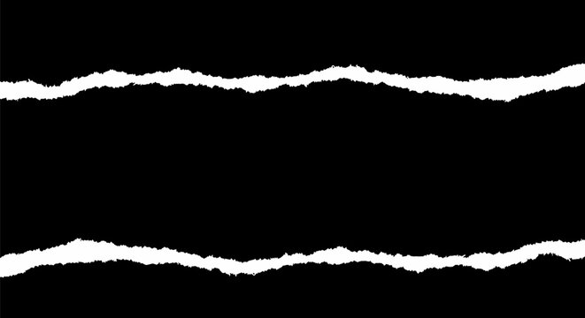 Torn paper edges with two horizontal white strips on black background